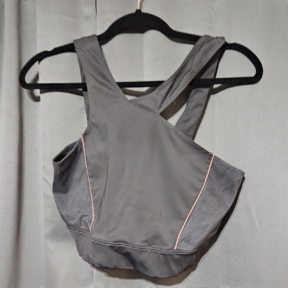Under Armour Asymetric Gray Sports Bra with Pink Trim